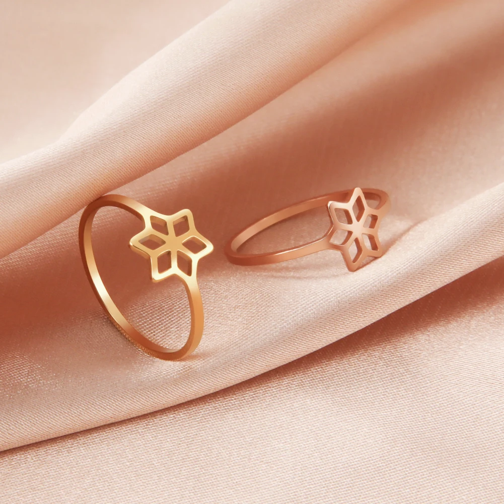 Dreamtimes Honeycomb Flower Rings for Women Girl Stainless Steel Cutout Hexagon Geometric Finger Rings Jewelry Gift 2023 New