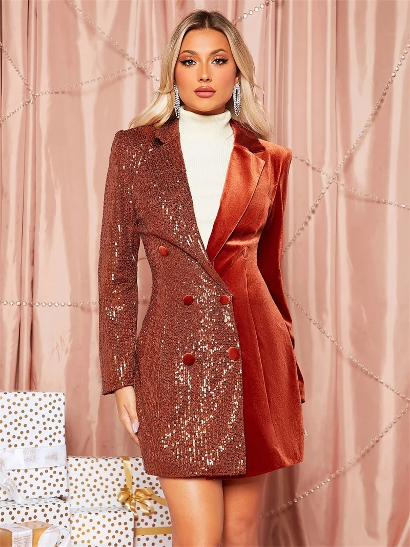 Luxury Sequins กำมะหยี่ผู้หญิงชุดยาว Blazer ฤดูใบไม้ผลิฤดูใบไม้ร่วงอย่างเป็นทางการเซ็กซี่ Prom เสื้อแจ็คเก็ตที่กำหนดเอง Made Женский Костюм