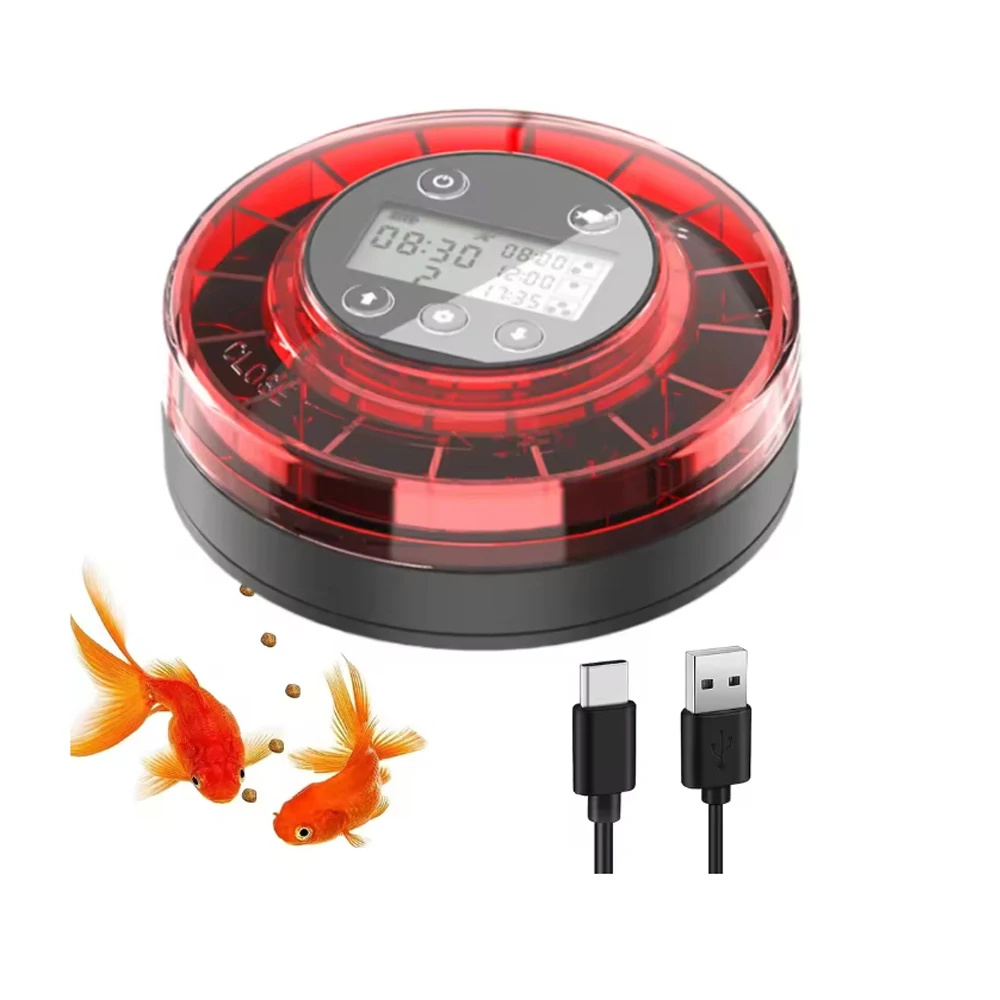 

Automatic Fish Feeder Aquarium Automatic Food Dispenser USB Rechargeable Auto Fish Food Dispenser with Timer LCD Display
