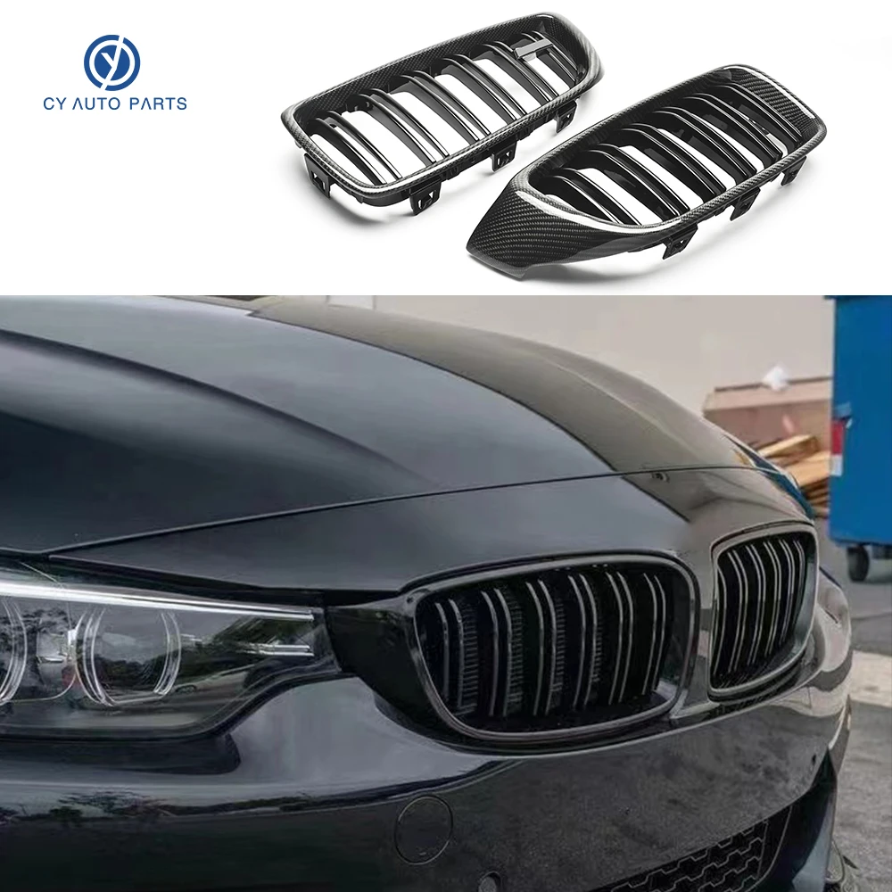 F32 2-slat Black Kidney Grille Replacement Front Bumper Mesh Grills Carbon Fiber 2014+ for BMW 4 Series F33 F36 M3 F80 M4 F82