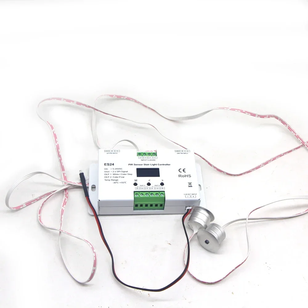 PIR Sensor Stair Controller ES24 24CH Single Color RGB Pixel SPI LED Strip Dimmer Indoor Stairway Light Led Controller DC 5V-24V