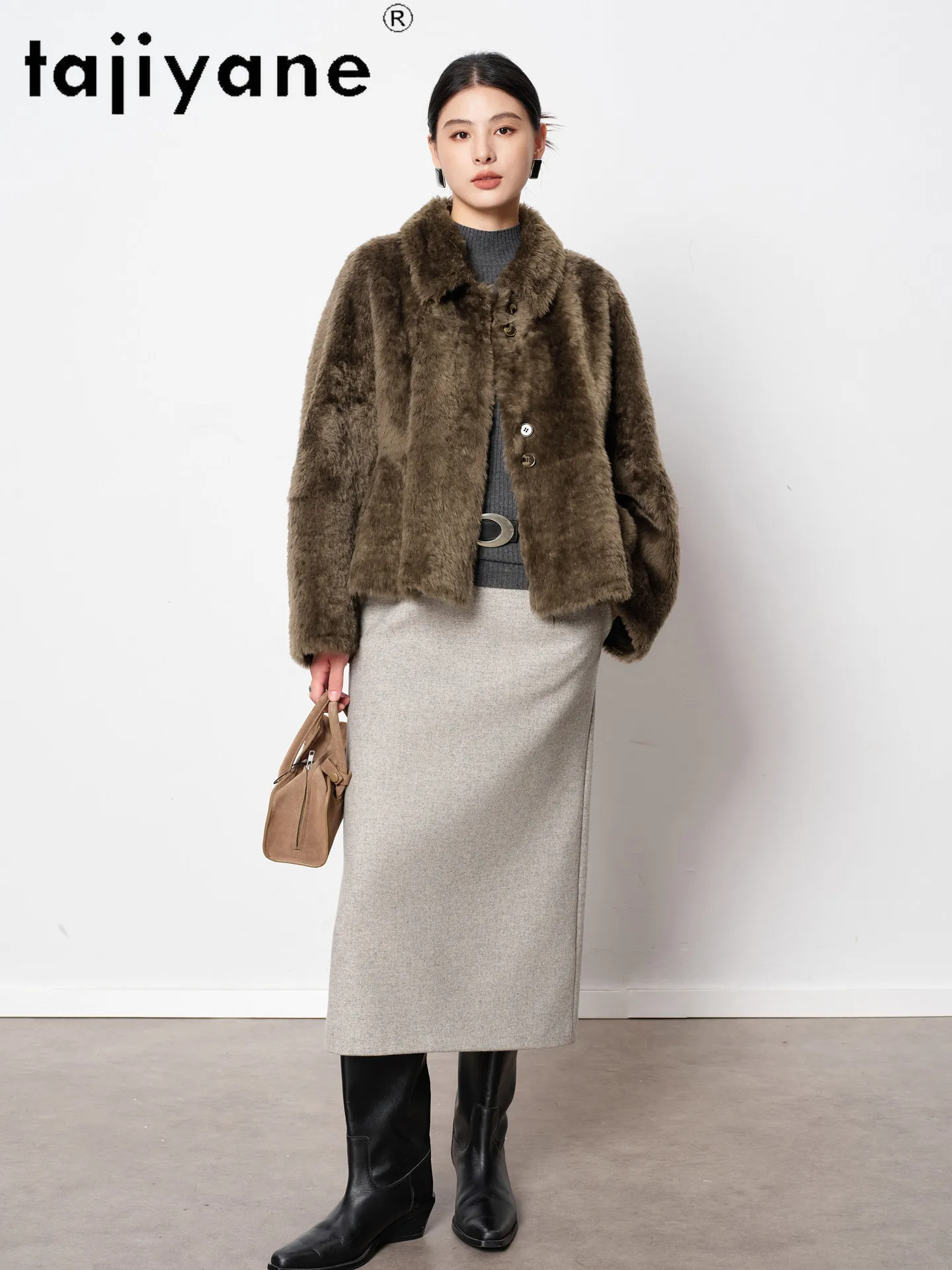 TAJIYANE 100% Spain Lacon Sheepskin with Wool Attached Coats Casual Short Fur Jacket Lapel Fur Coat Woman Clothing Winter 2026