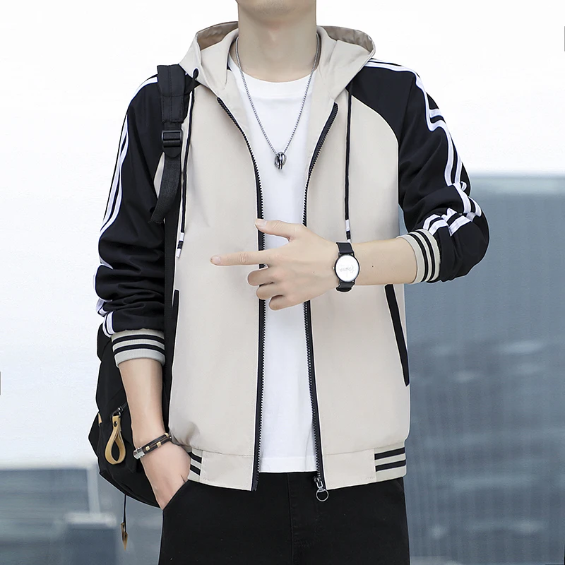 

Hooded jacket men's autumn winter new contrasting loose jacket youth fashion trend cardigan top casual mens