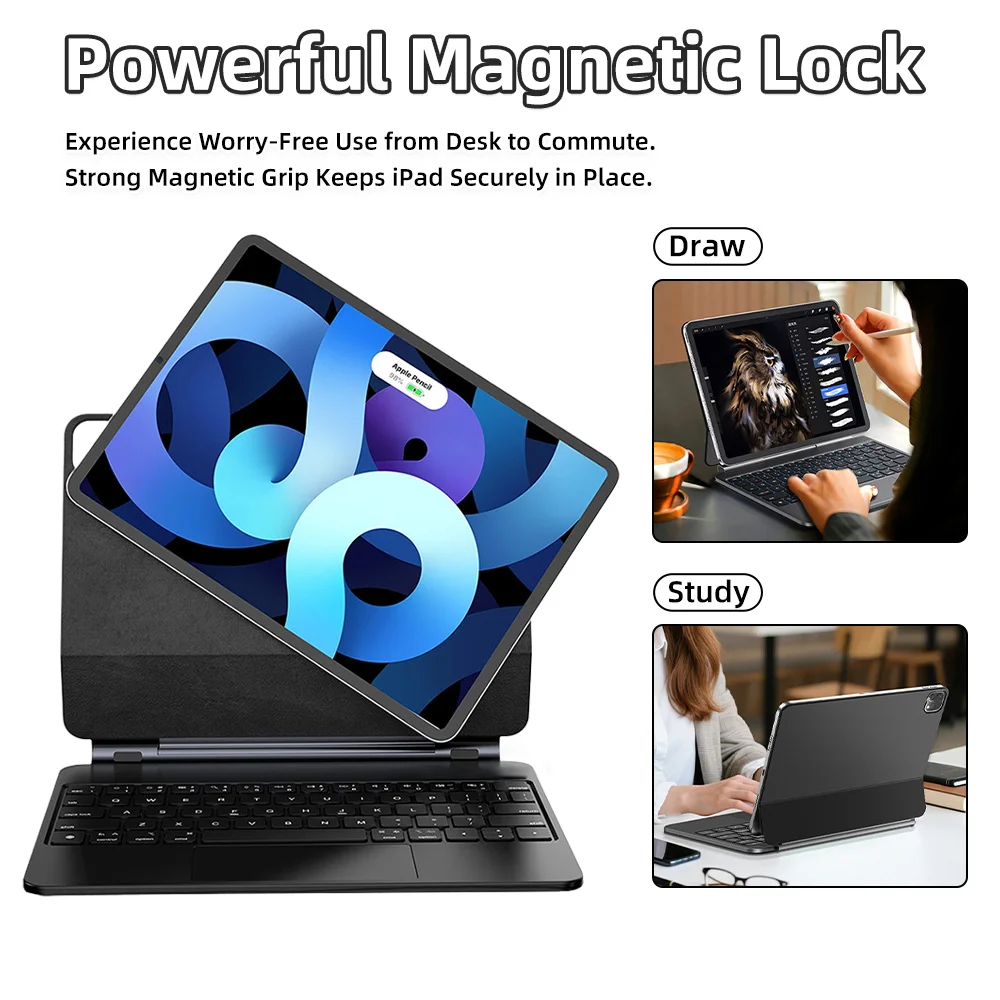 2026 New Backlit Magic Wireless Keyboard Smart Case For iPad 10th Gen 11th A16 2025 Cover Pro 11 12.9 13 M2 Air 4 5 6 11 10.9in