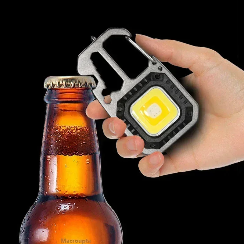 Mini LED Keychain Flashlight Portable COB Work Light Outdoor Emergency Lamp with Window Hammer And Bottle Opener for Camping