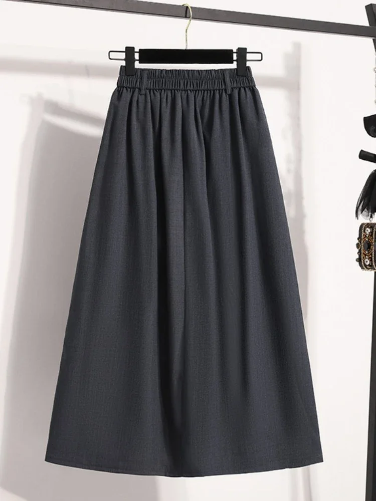 Solid Versatile Medium Length Pleated Skirt 2025 Plus Size Skirts A-Line Maxi Gown Spring Autumn New Half-length Umbrella Skirt