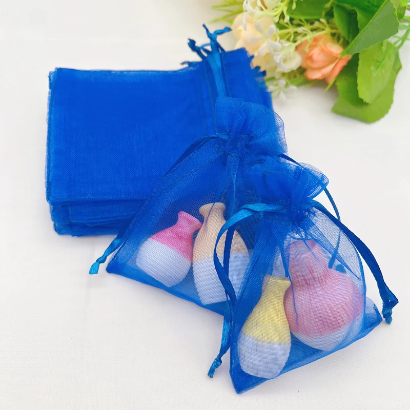 Royal Blue Drawstring Organza Gift Bags, Wedding Packaging, Jewelry Storage Bag, Mesh Sachet Pouch, 100Pcs