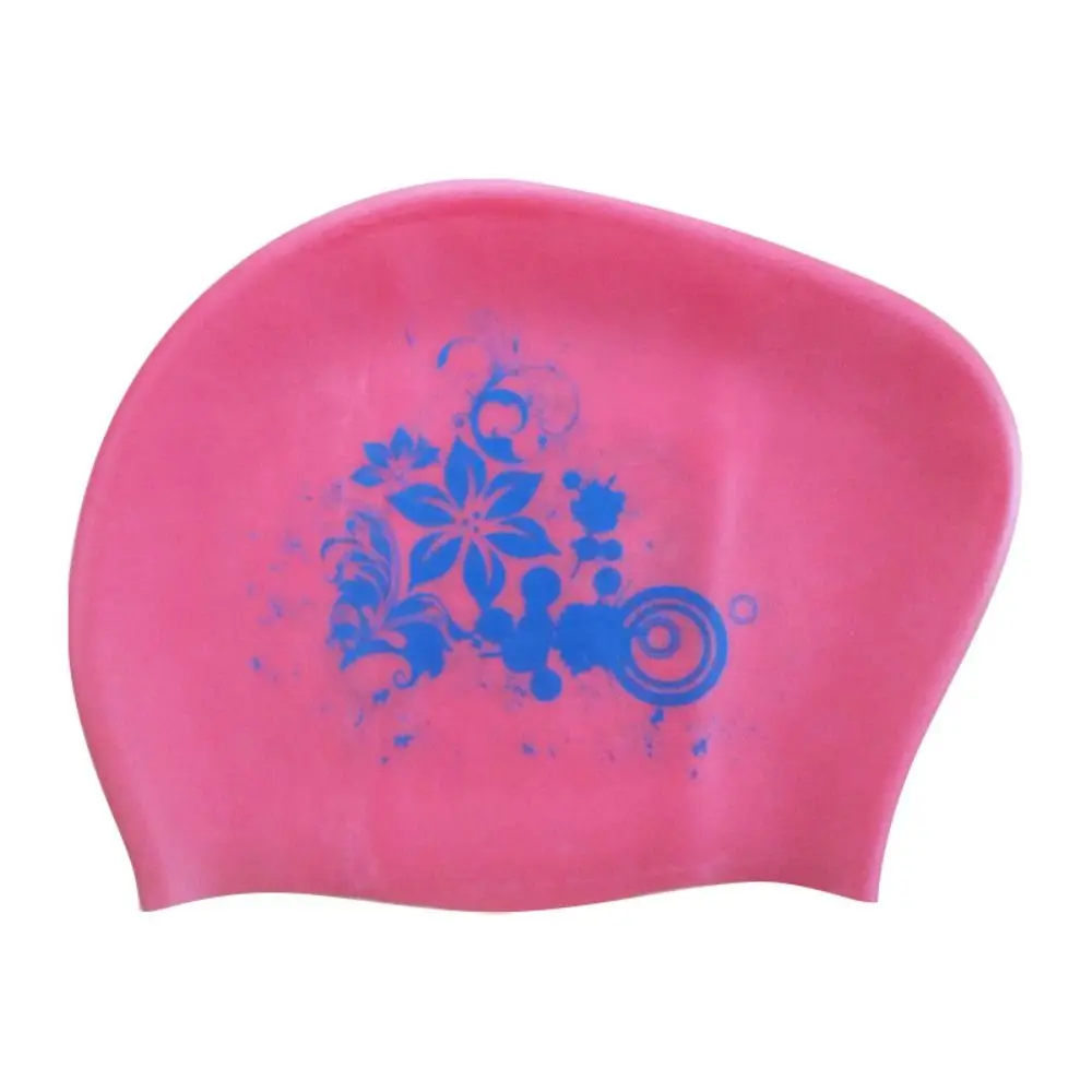 Silicone Swimming Cap Fashion Plus Size Waterproof Diving Hat Flower Printed Swim Pool Cap Ears Protect Bathing Caps Sport Wear