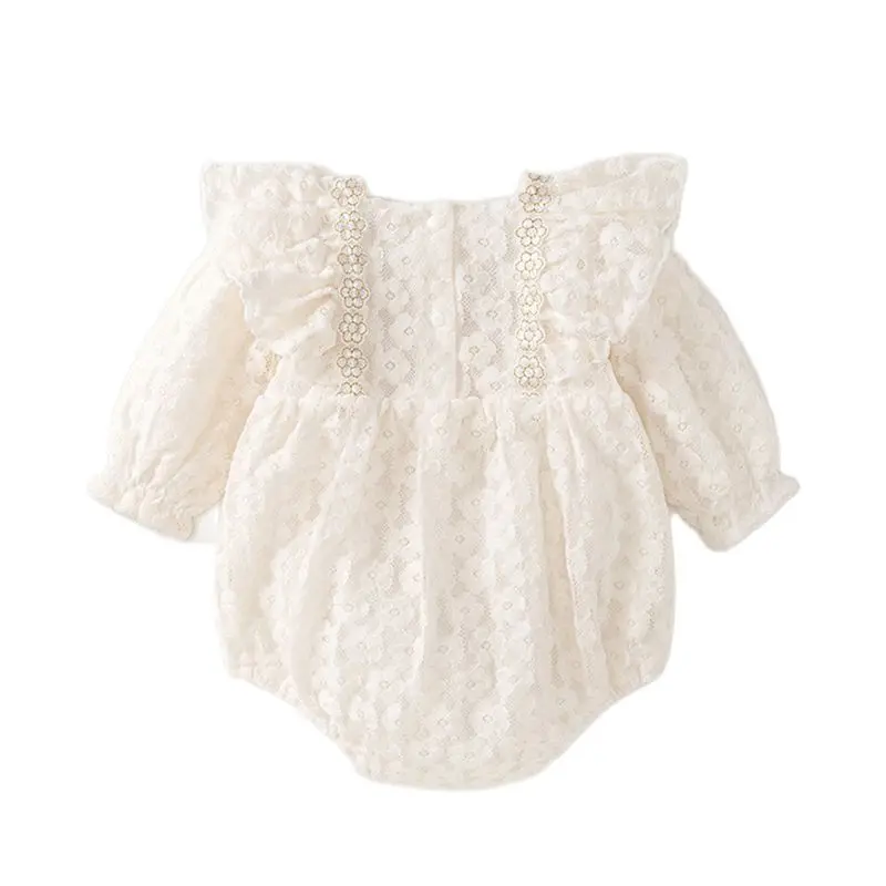 2024 Spring Autumn Baby Girls Lace Romper Outdoor One Piece Princess Jumpsuit Cute Newborn Bodysuits Clothing with a Hat 6-18M