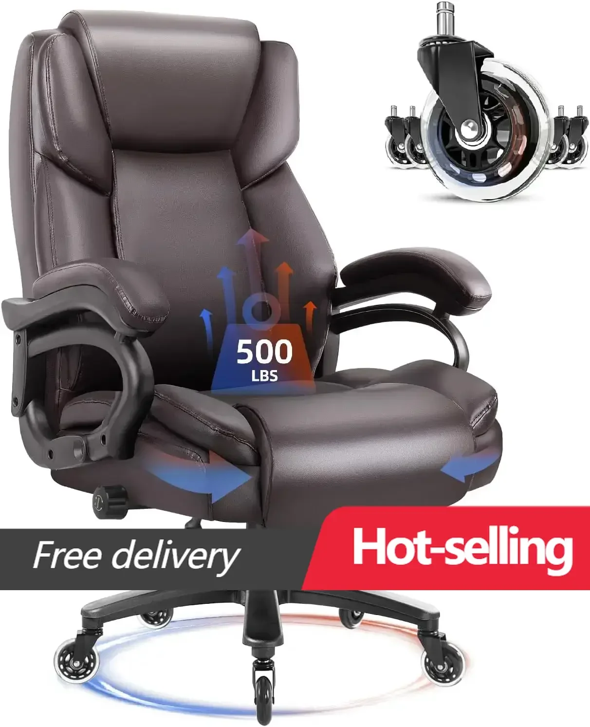 [سعر مخفض! ] كرسي مكتب كبير وطويل بوزن 500 رطل، كرسي شديد التحمل للأشخاص الثقيلين، دعم قطني مريح قابل للتعديل Exec