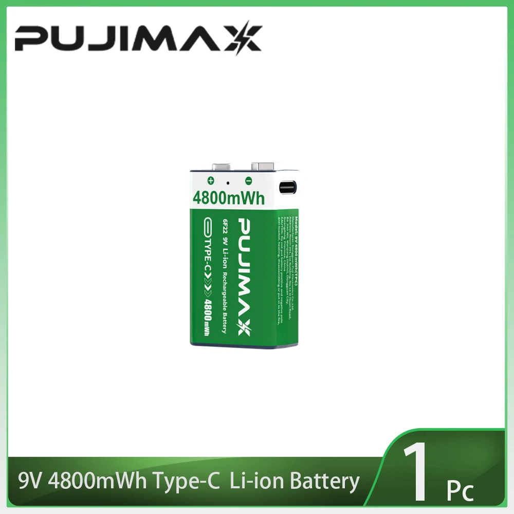PUJIMAX USB 9V Oplaadbare Batterij 4800mWh Type-C Oplaadbare 6F22 9V Li-ion Batterij voor RC Helicopeter Model Multimeter Speelgoed - afbeelding 1