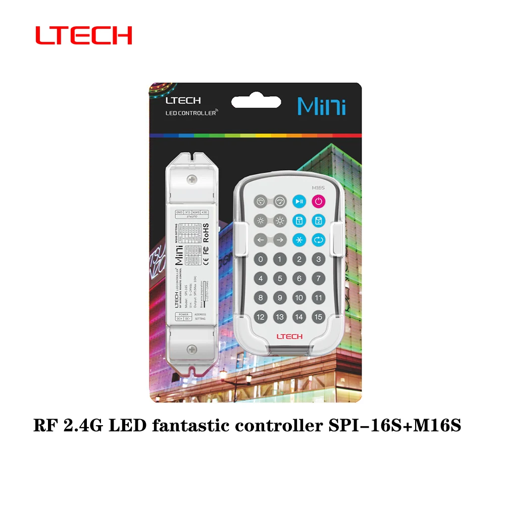 

LTECH SPI-16S+M16S DC5-24V RF2.4GHz SPI 8-1020 pixels LED Controller Dimmer For RGBIC WS2811/WS2812B/APA102 COB Led Strip Light