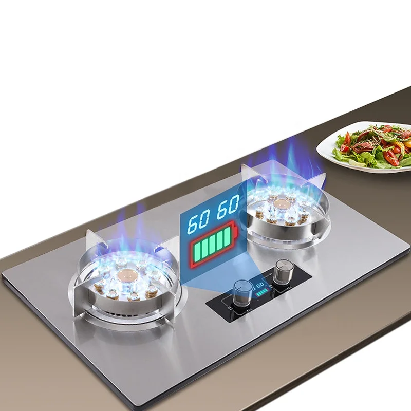 

Household timer table embedded dual-use flameout protection LPG gas cooker stainless steel gas stove 2 burners