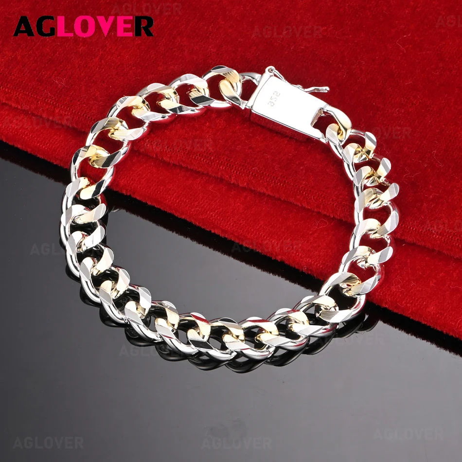 

AGLOVER 925 Sterling Silver 10mm Side Square Buckle Bracelet Cute Fashion Women Gift Jewelry