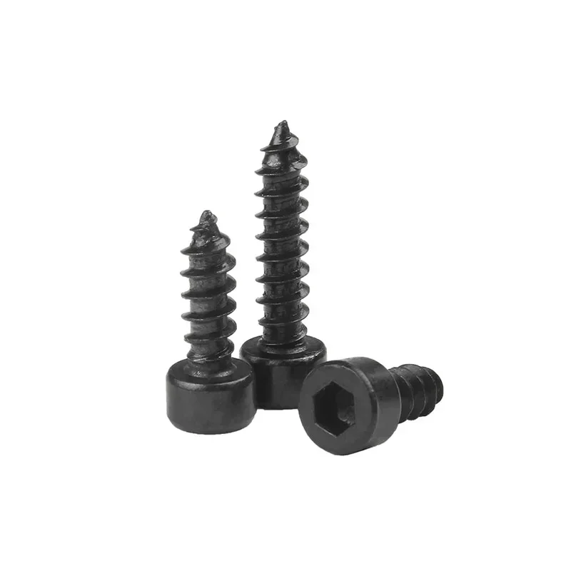 5~100 Pcs Black Carbon Steel Hexagon Socket Self-Tapping Screw M1.7 M2 M2.3 M2.6 M3 M3.5 M4 M5 M6 Cup Head Hex Socket Wood Screw