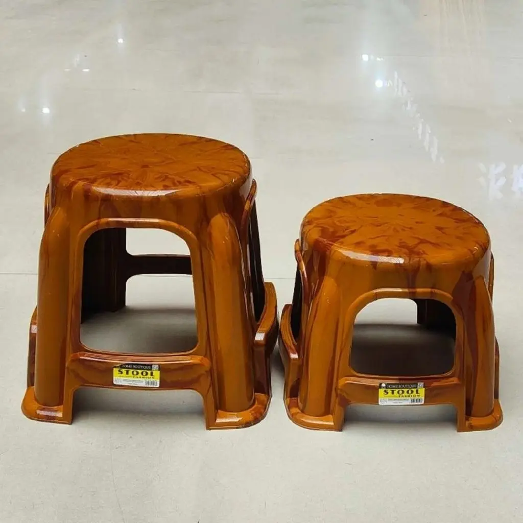 thickened-plastic-wood-grain-stool-for-living-room-bathroom-adult-low-stool-mobile-children's-round-stool-home-use-furniture