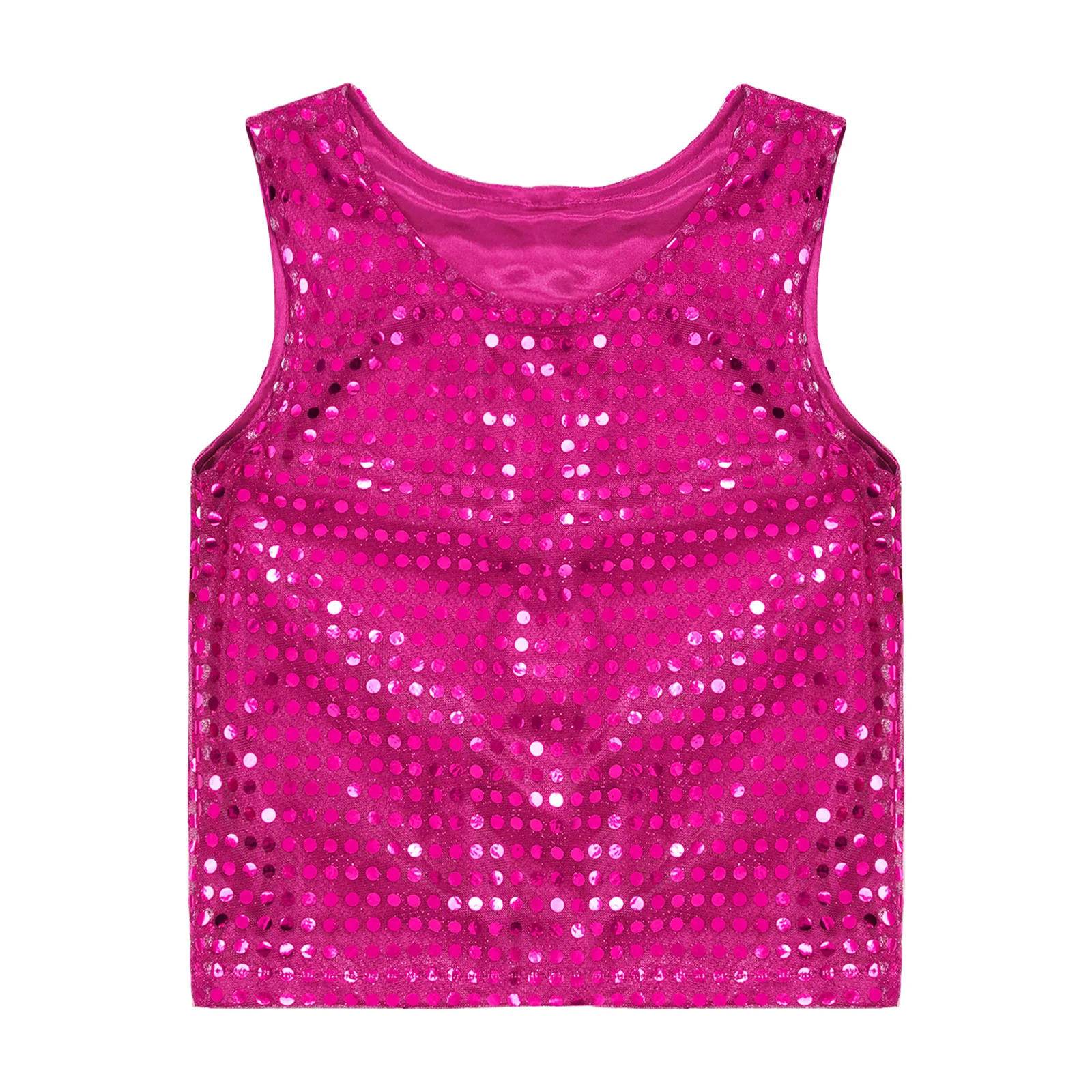 Kids Girls Shiny Sequin Jazz Hip Hop Dance Tank Tops Sleeveless Vest Tops for Rave Party Performance Disco Street Dance Costumes