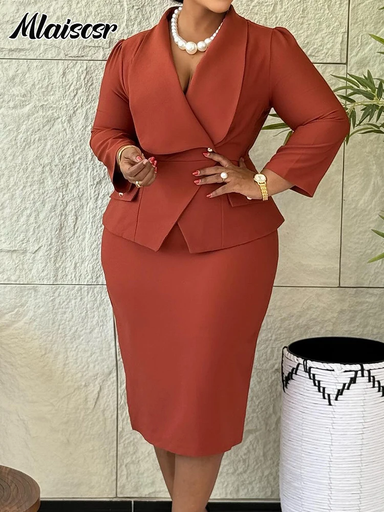 

Mlaiscsr Women Blazer Skirt Luxury Emerald Green Office Double Breasted Pockets Bodycon Pencil Dress for Formal Occasions Robe