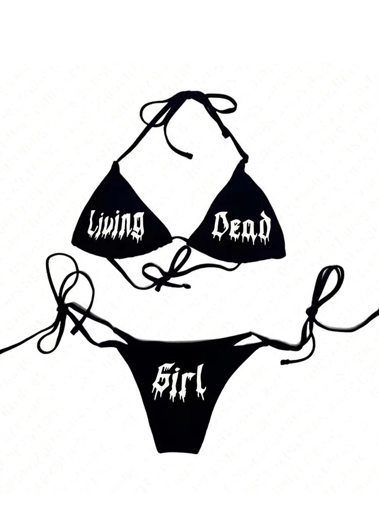 

Summer new bikini strap two-piece set women's bikini fashion versatile print daily versatile black bikini