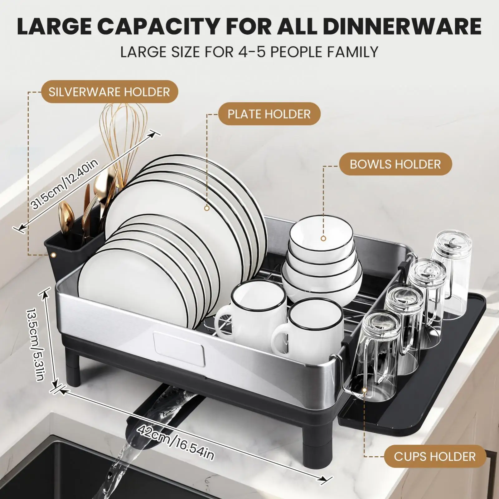 

Dish Rack Multifunctional Storage Dish Drainer Tray for Home Hotel Buffet