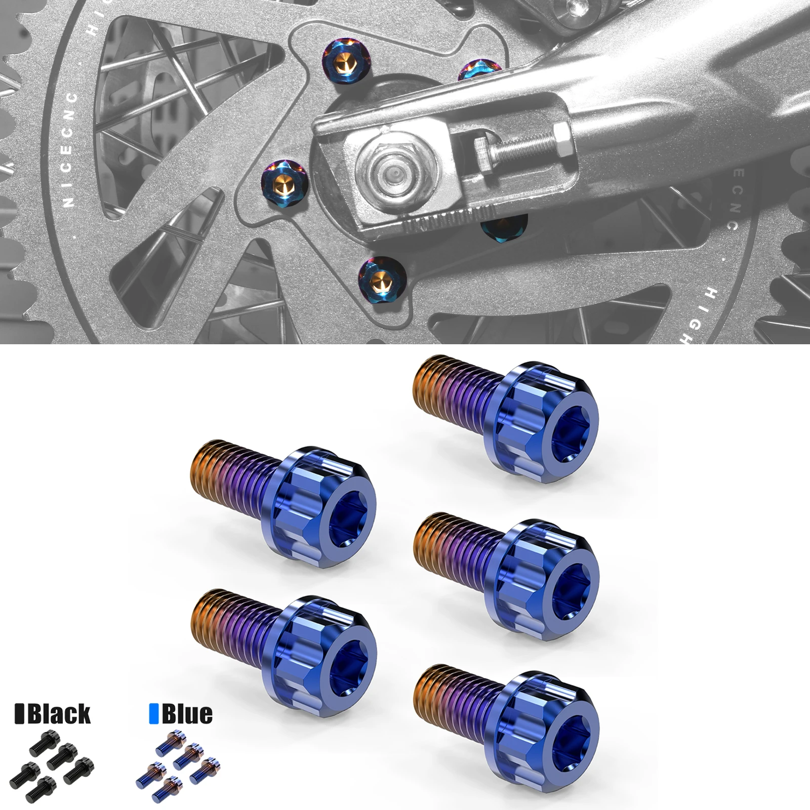 

NICECNC For Sur-Ron Surron Light Bee X S L1E Segway X160 X260 X 160 260 Motorcycle 5PCS M8 Titanium Rear Sprocket Bolts Screws