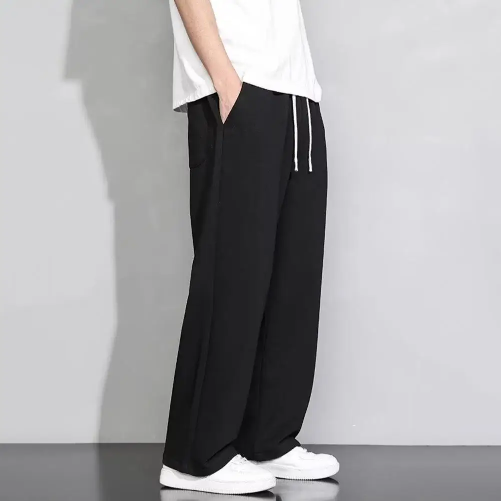 

Men Elastic Waistband Pants Men's Drawstring Cargo Pants with Elastic Waist Pockets for Daily Wear Loose Straight Wide Leg Sport