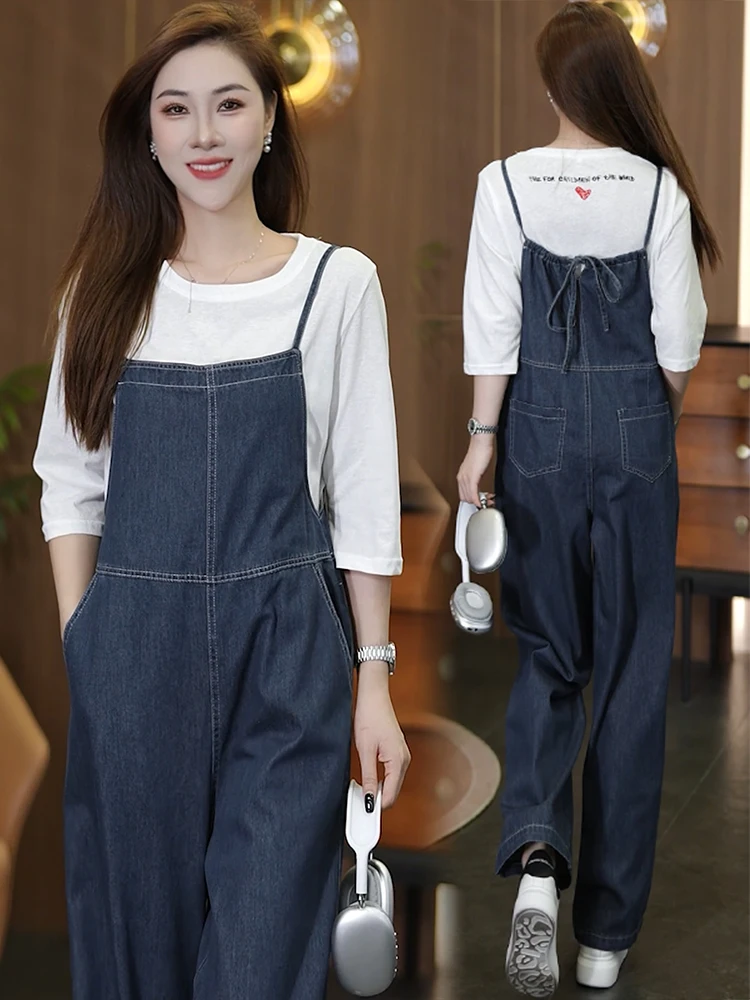 Faionable macacão jeans feminino longo sve camiseta conjunto de duas peças emagrecimento sle cintura alta casual wear outono nova chegada