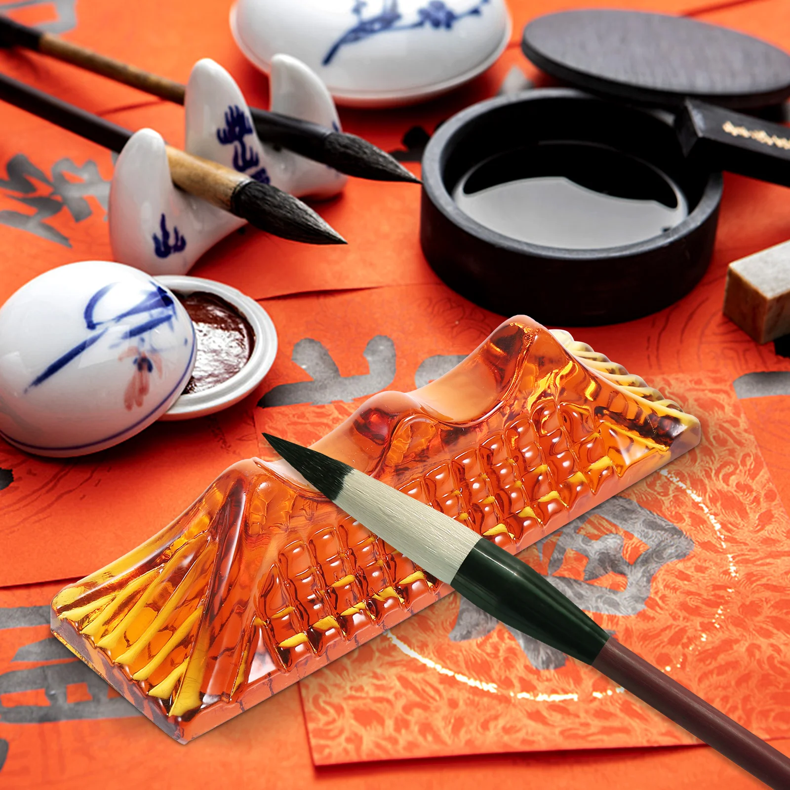 

Glass Brush Pen Holder Chinese Calligraphy Pen Rack Stable Tabletop Storage for Brush Pens Drawing Calligraphy