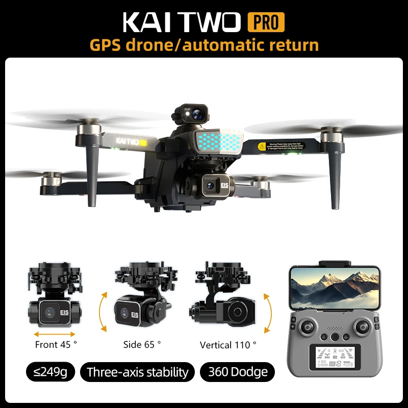 2024 nowy KAI dwa Pro Drone GPS trójosiowy Gimbal EIS bezszczotkowy 360 ° laserowe unikanie przeszkód 4K HD zdjęcia lotnicze kocioł 1200M