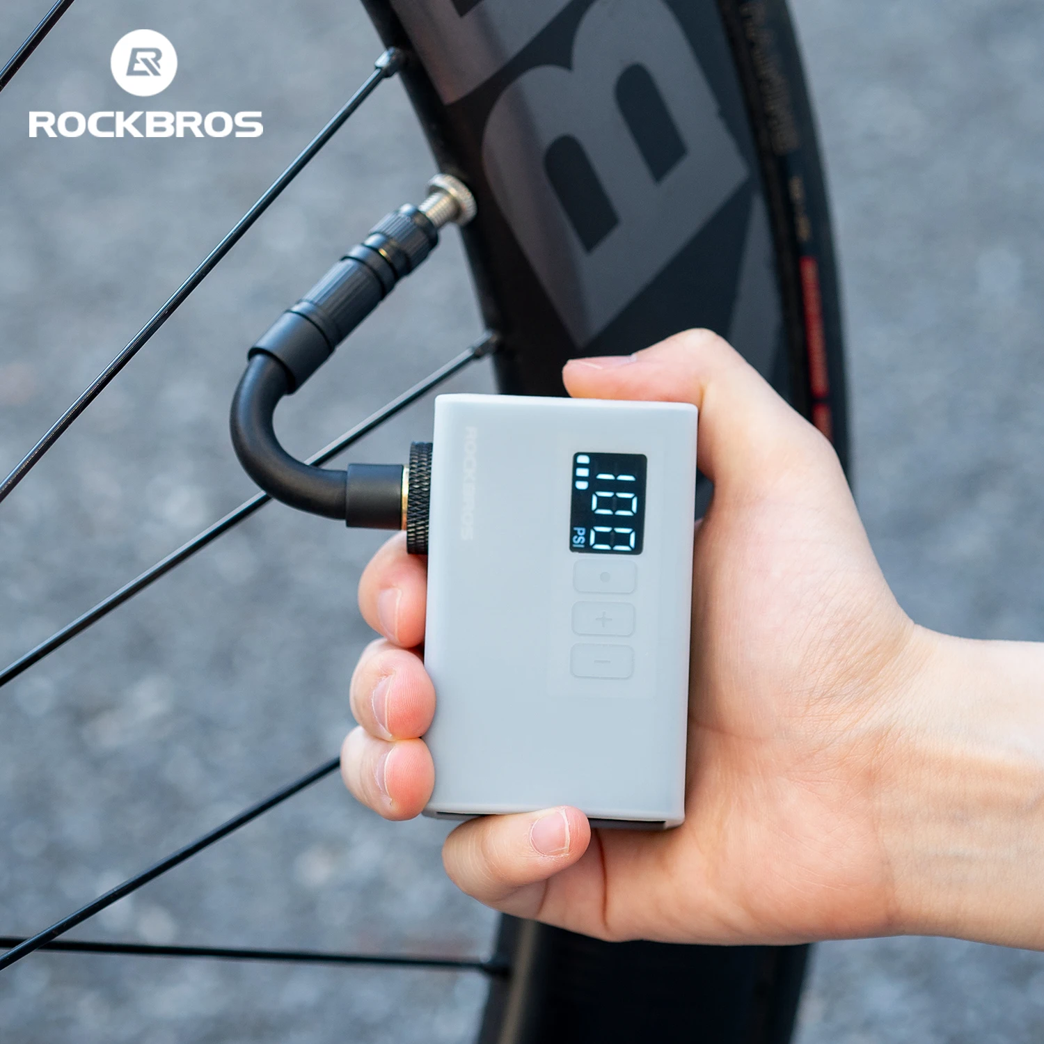 

ROCKBROS 120 PSI Electric Pump Portable Bike Air Rechargeable Tire Inflator Pump 420mAh Aluminum alloy with Digital Display Pump