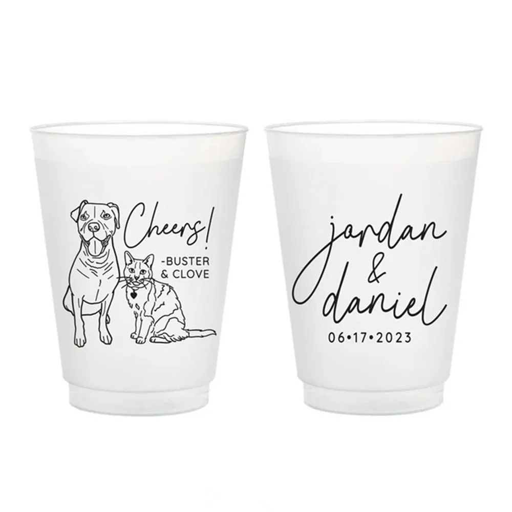 12oz or 16oz Frosted Unbreakable Plastic Cup #213 - Custom Pet Illustration - Cheers - Wedding Favors, Frosted Cups, Beer Cups,