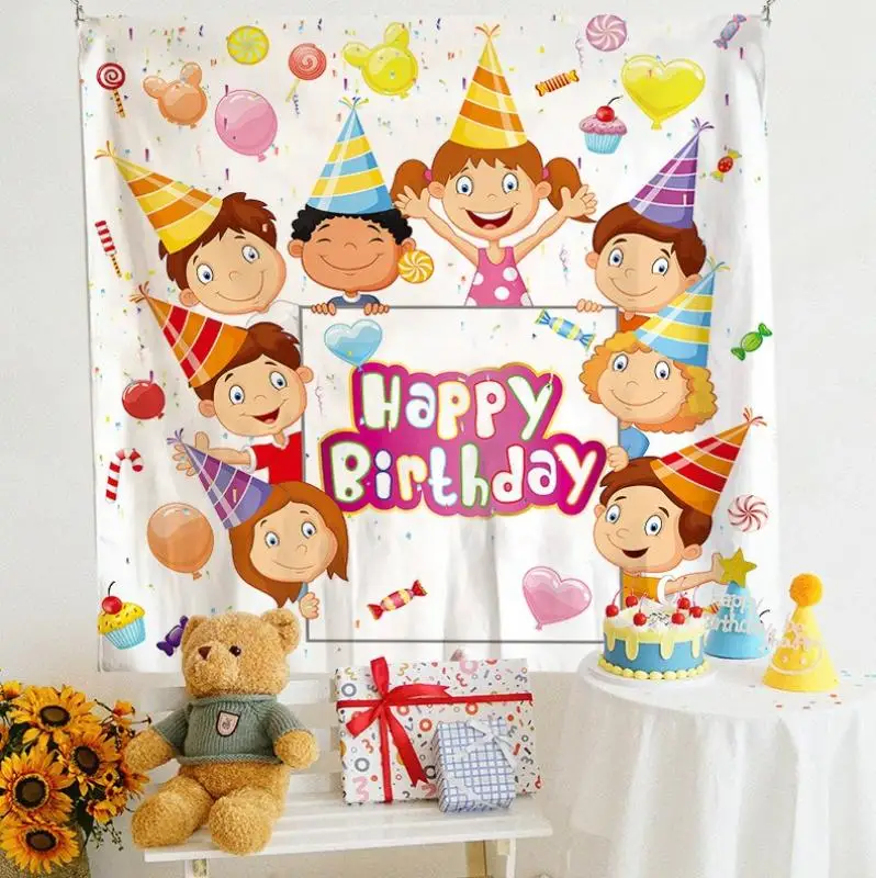 

Birthday Background Tapestry Cartoon Animal Interior Decoration Cloth Boys Girls Party Background Decoration Customized