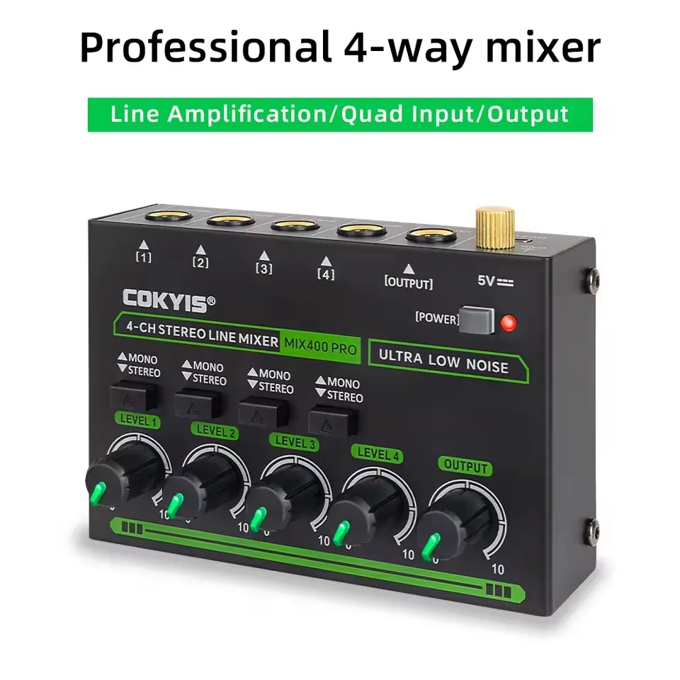 Mix400 Sound Mixer Stereo Ultra Low Noise Line Mini Sound Mixer 4 Channel Ultra-compact Low-noise Stereo Audio Mixer USB Power