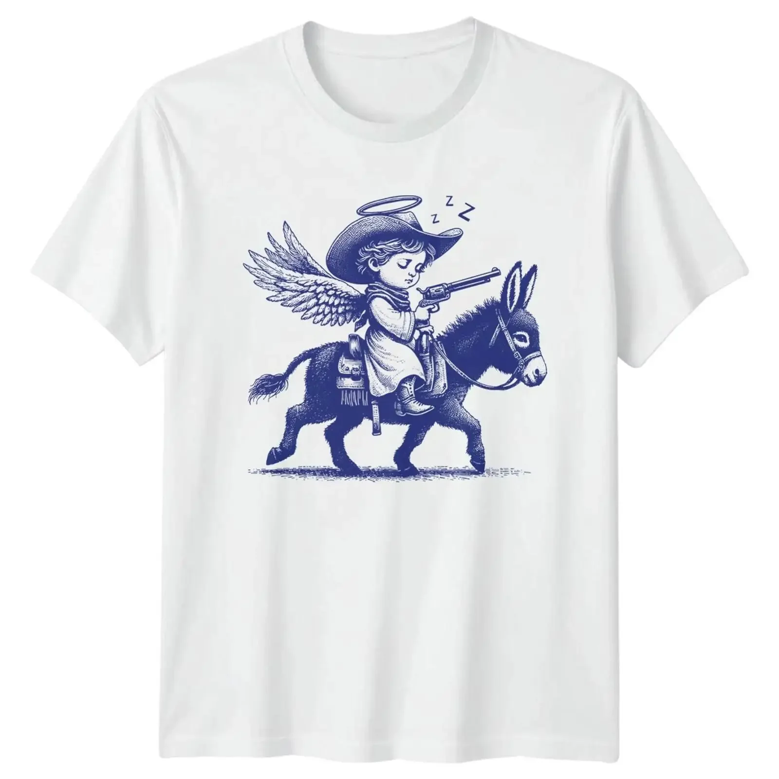 The Sleepy Cowboy Engel Reiter T Shirt Outlaw Art Western Geschenk vintage Washed graphic Stretched Versatile Slightly Stylish
