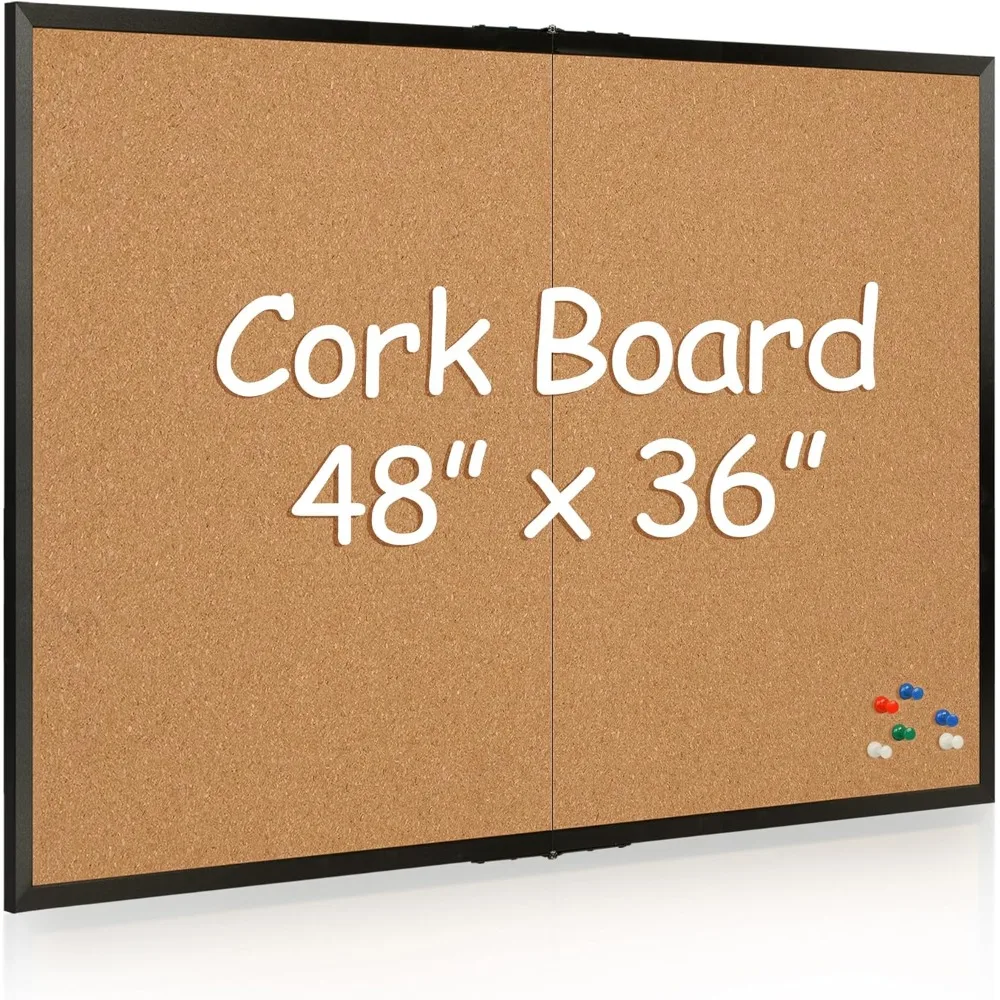 Cork Board Bulletin Board, Black Wood Framed Corkboard, Foldable Office Board for Wall Decor, Large Wall Mounted