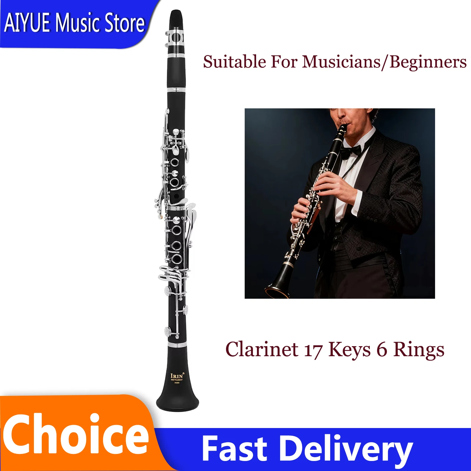 

Кларнет IRIN Bb, 17 клавиш, 6 колец, черный, Blackwinds, профессиональный, новый стиль, деревянный духовой музыкальный инструмент с аксессуарами