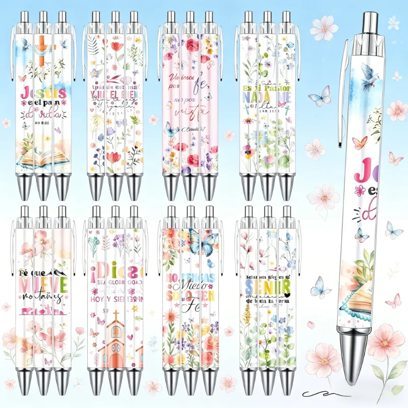 

24 PCS Christian floral Spanish Bible scripture smooth-writing ballpoint pens
