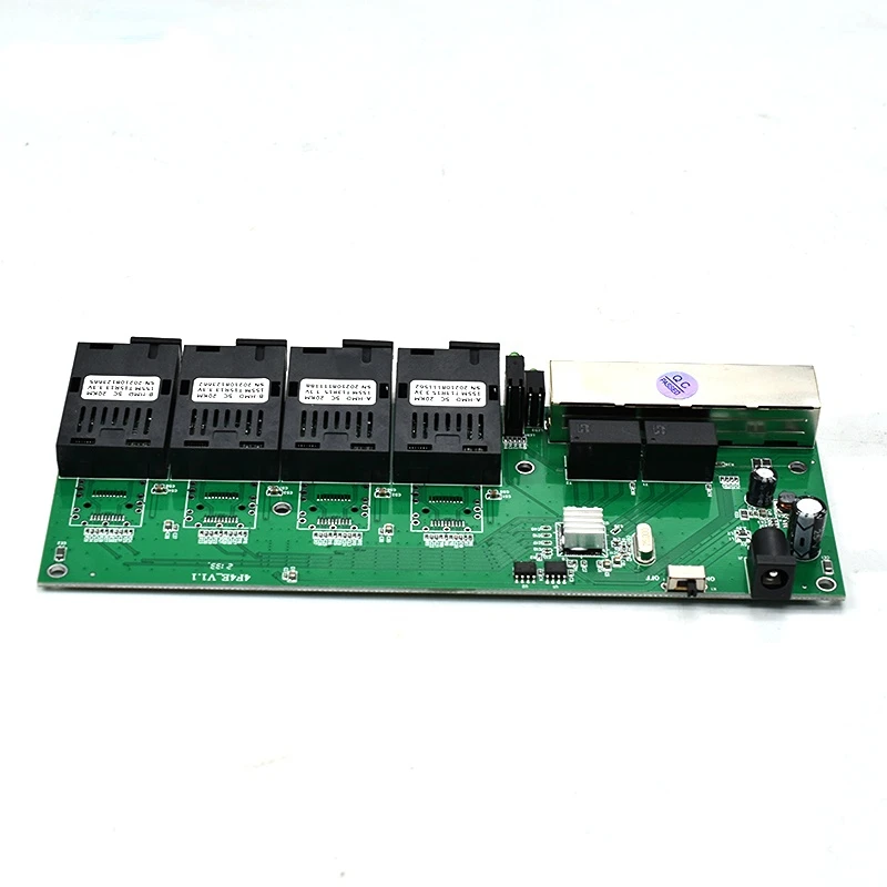 Ethernet Fiber Optical Media Converter, 4 RJ45, SC, 100M, PCBA