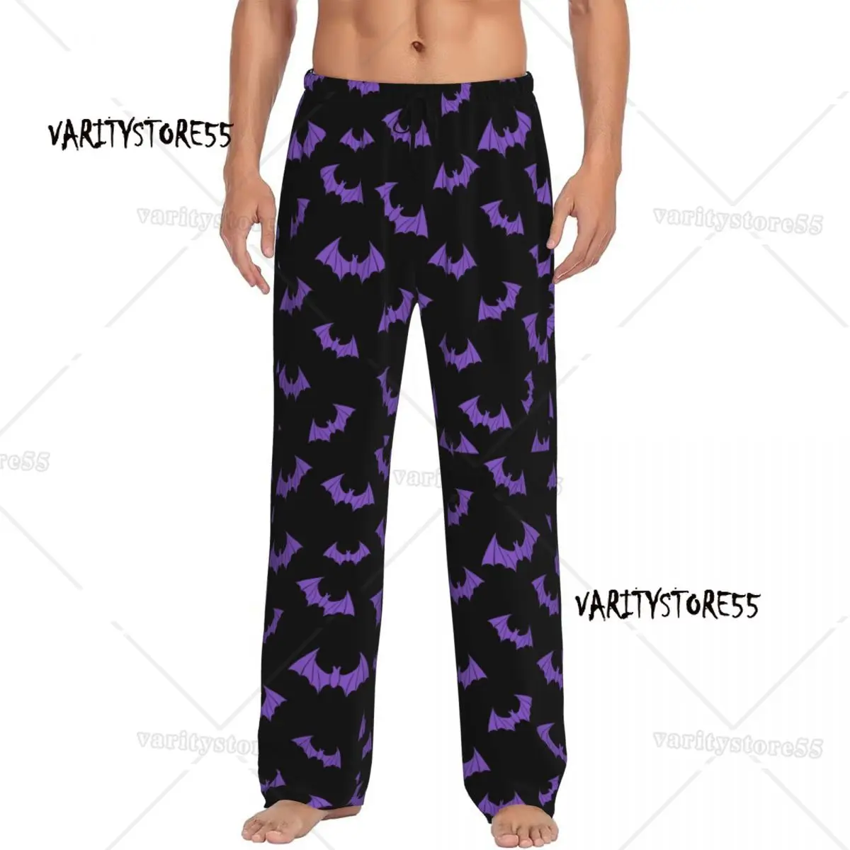 

Симпатичные жуткие летучие мыши на Хэллоуин, черные и фиолетовые пижамные штаны для мужчин, одежда для сна с завязками для сна, низ с карманами