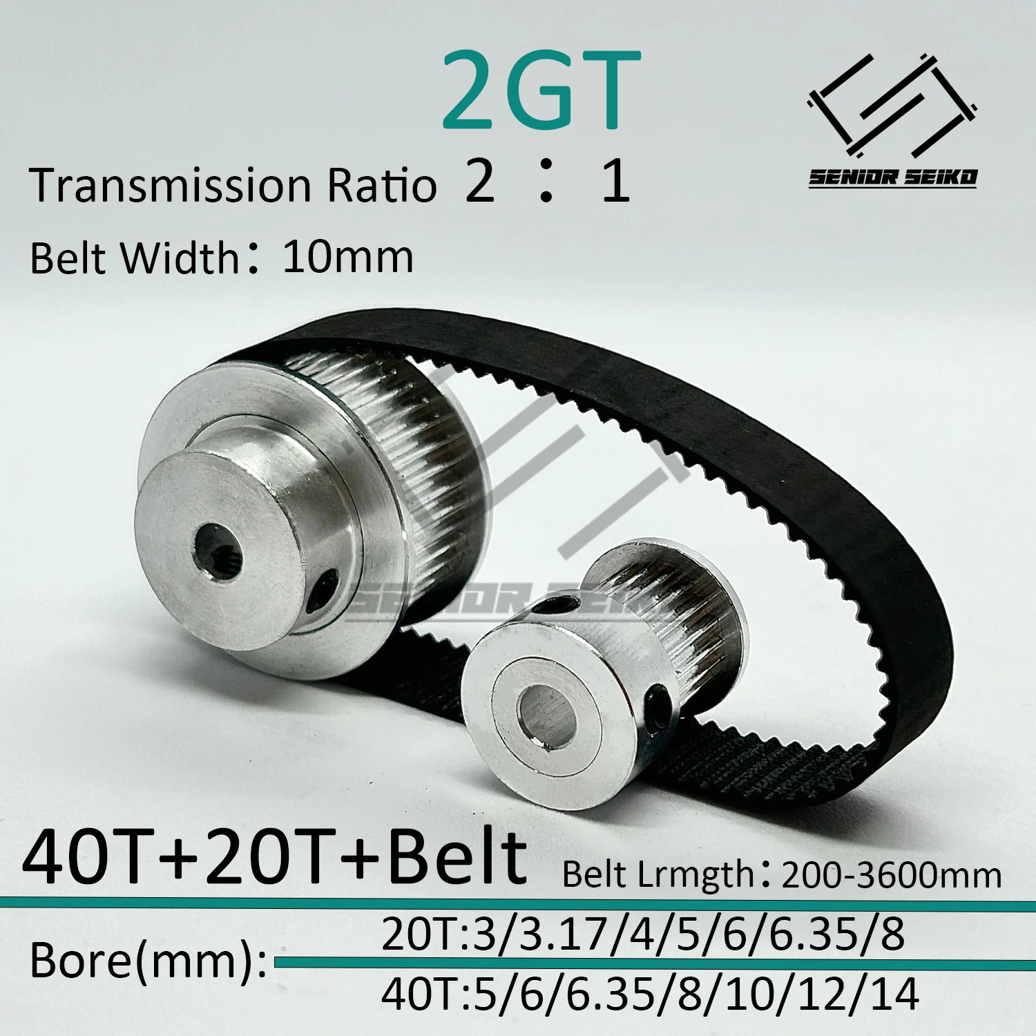 

2GT 2M 20Teeth 40T GT2 40Teeth 20T Timing Belt Pulley Set Belt Width 10mm Bore 3~14mm 2:1 Wheel Synchronous Pulley Belt Kit