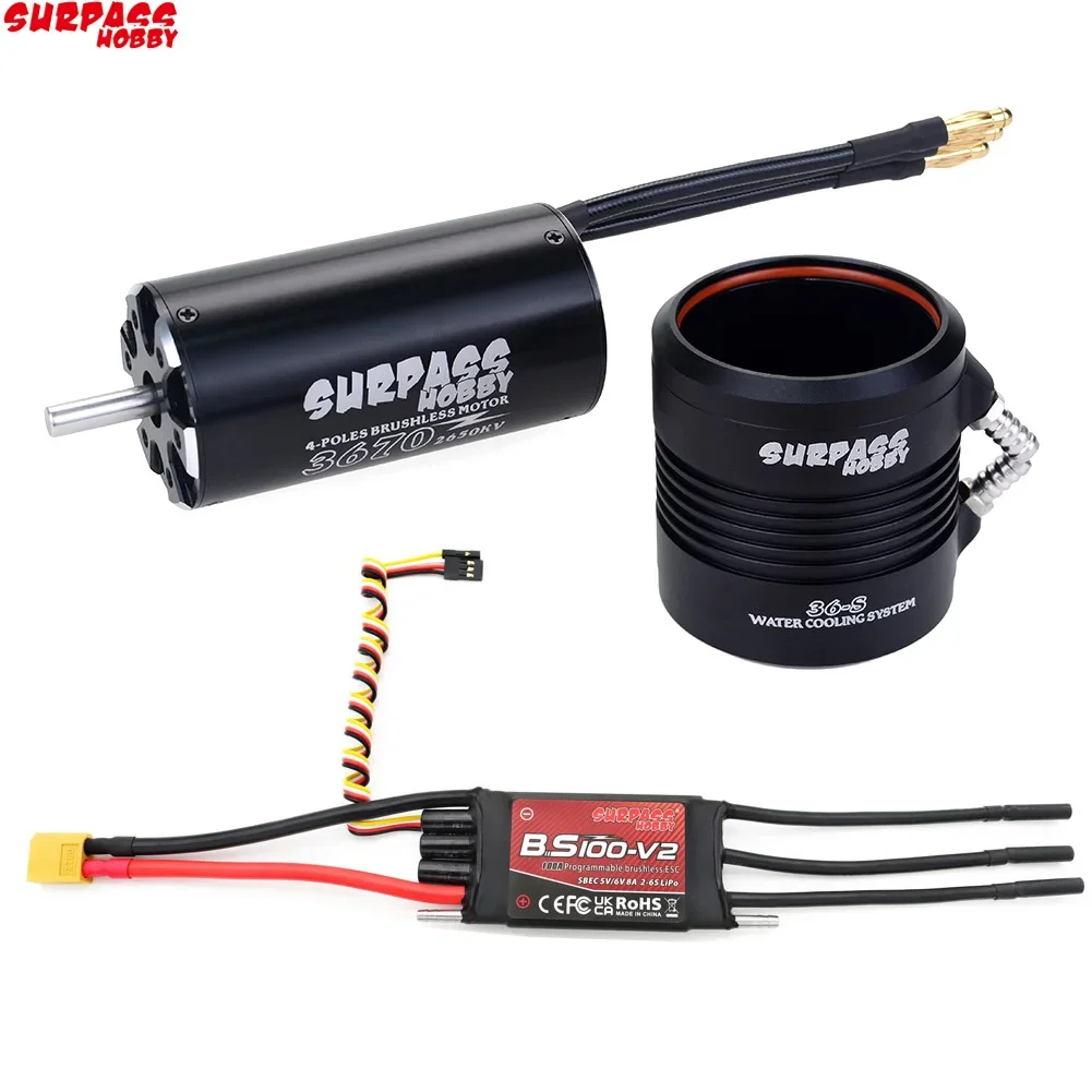 SmCpSURPASS HOBBY 2948 2958 2968 3660 3670 Waterproof Motor W/ Water Cooling Jacket & 40A 50A 60A 80A 100A Brushless ESC For RC