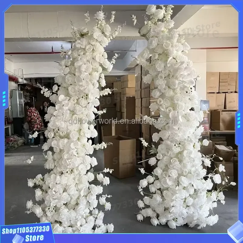 7ft White Rose Orchid Floral Arch Stand Custom Wedding Decoration Bracket Large Interior Event Background Horn Shape Design