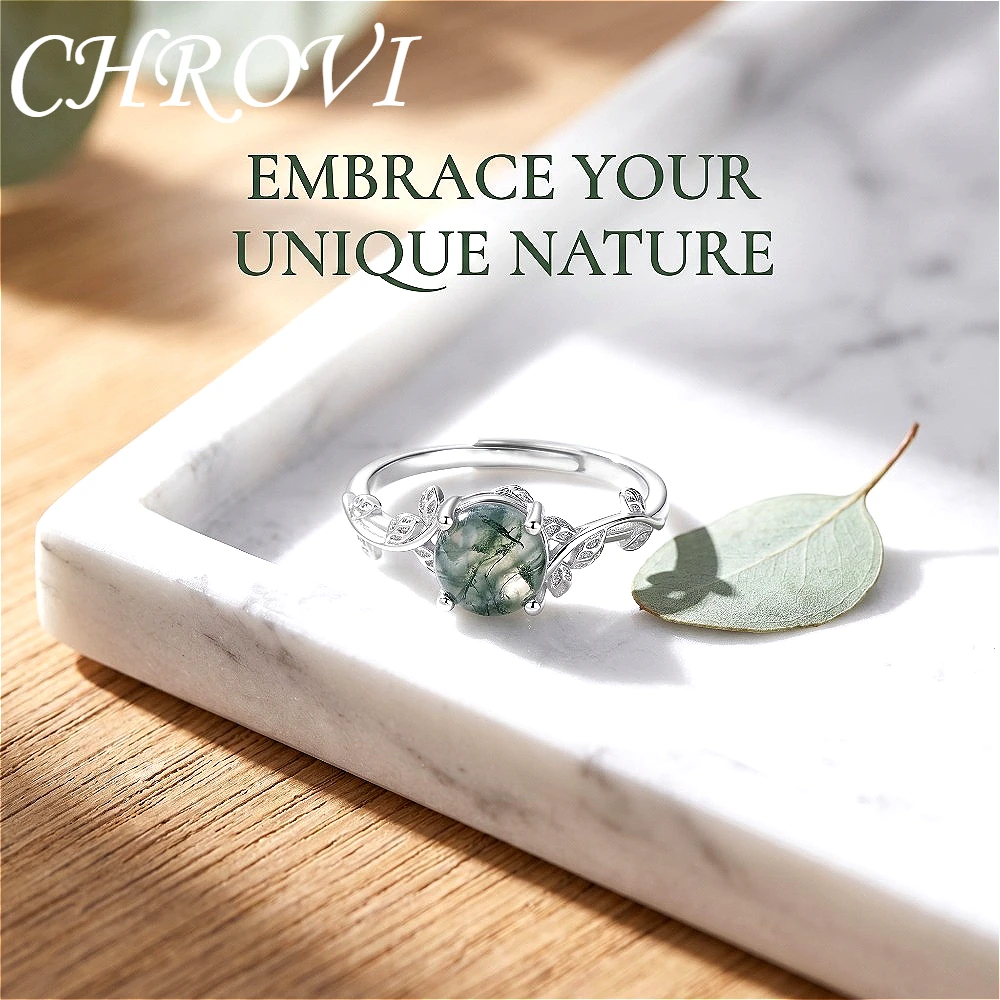 Light Luxury New 925 Sterling Silver Green Moss Agate Stone Ring, Women's Party and Engagement Jewelry Gift