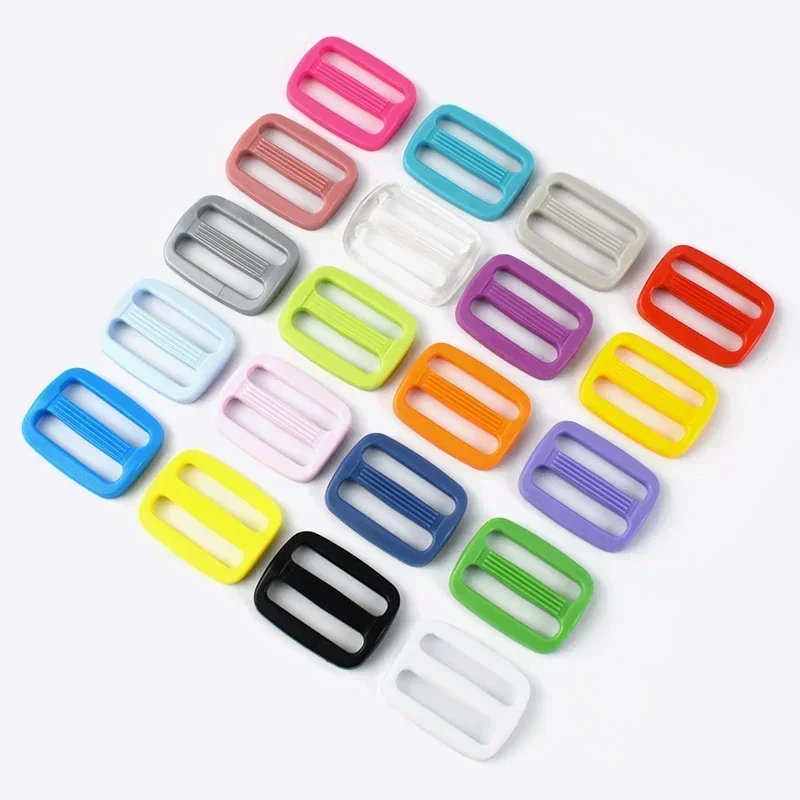 50/100Pcs Meetee 15/20/25mm Color Plastic Slider Tri-Glide Adjustable Buckles for Webbing Luggage Shoes Clothes Straps Accessory