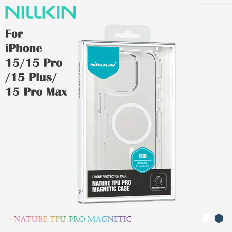Capa magnética NILLKIN Nature TPU para iPhone 15 Pro Max, capa traseira de silicone macio transparente, transparente à prova de poeira, resistente à água