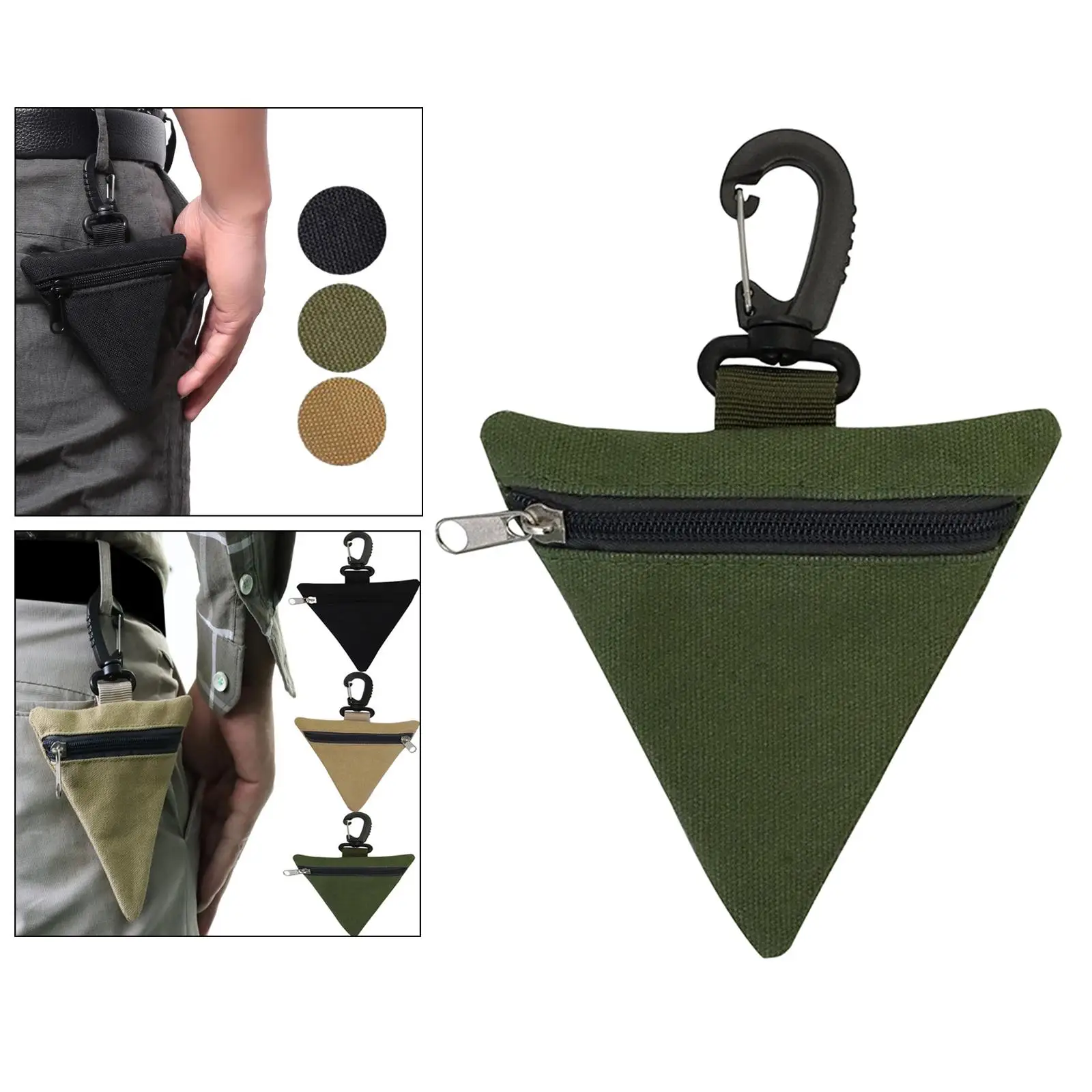 Small Pouch Triangle Camping Hiking Coin Purse Change Outdoor Phone Holder Waist Bag Case with Hook