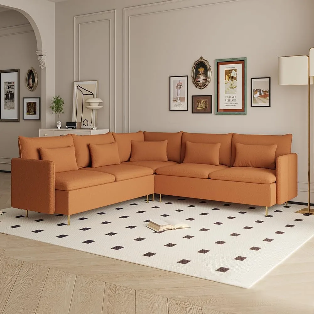 92 × 92'' Modular Sectional Couch, Comfy Boucle Teddy Fabric Corner Sofa, L Shape Sectional Sofa 5-Seater Couch.