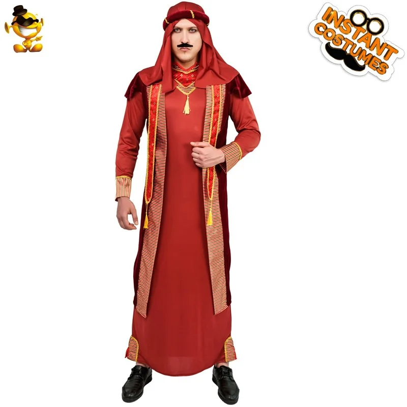 Adult Men's Arab Elder Costume Party Stage Performance Costume 3pcs Headscarf Robe Sleeveless Jacket