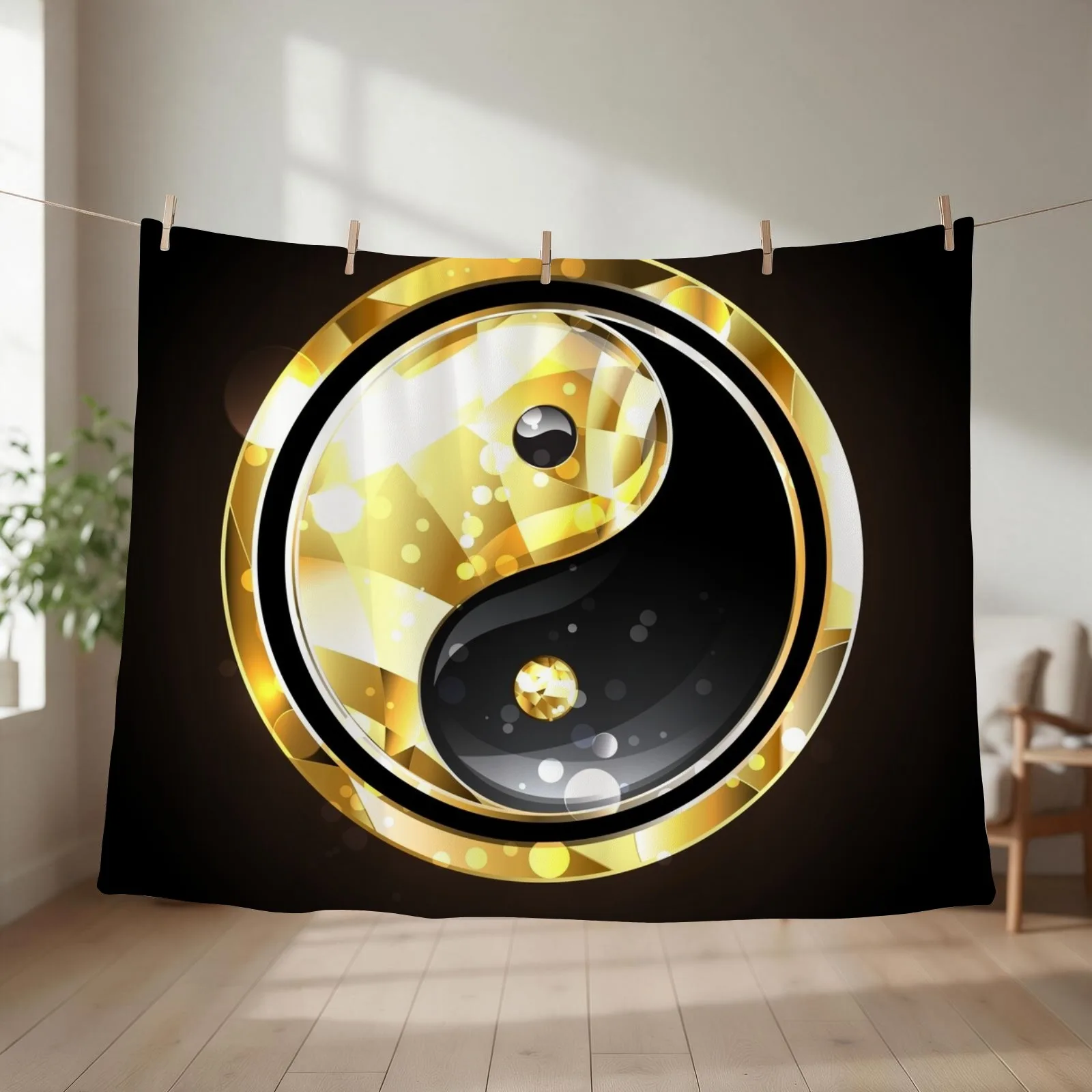 Jewelry Yin Yang Symbol ( Gold Yin Yang ) Throw Blanket couch cozy soft plush fuzzy picnic outdoor blanket