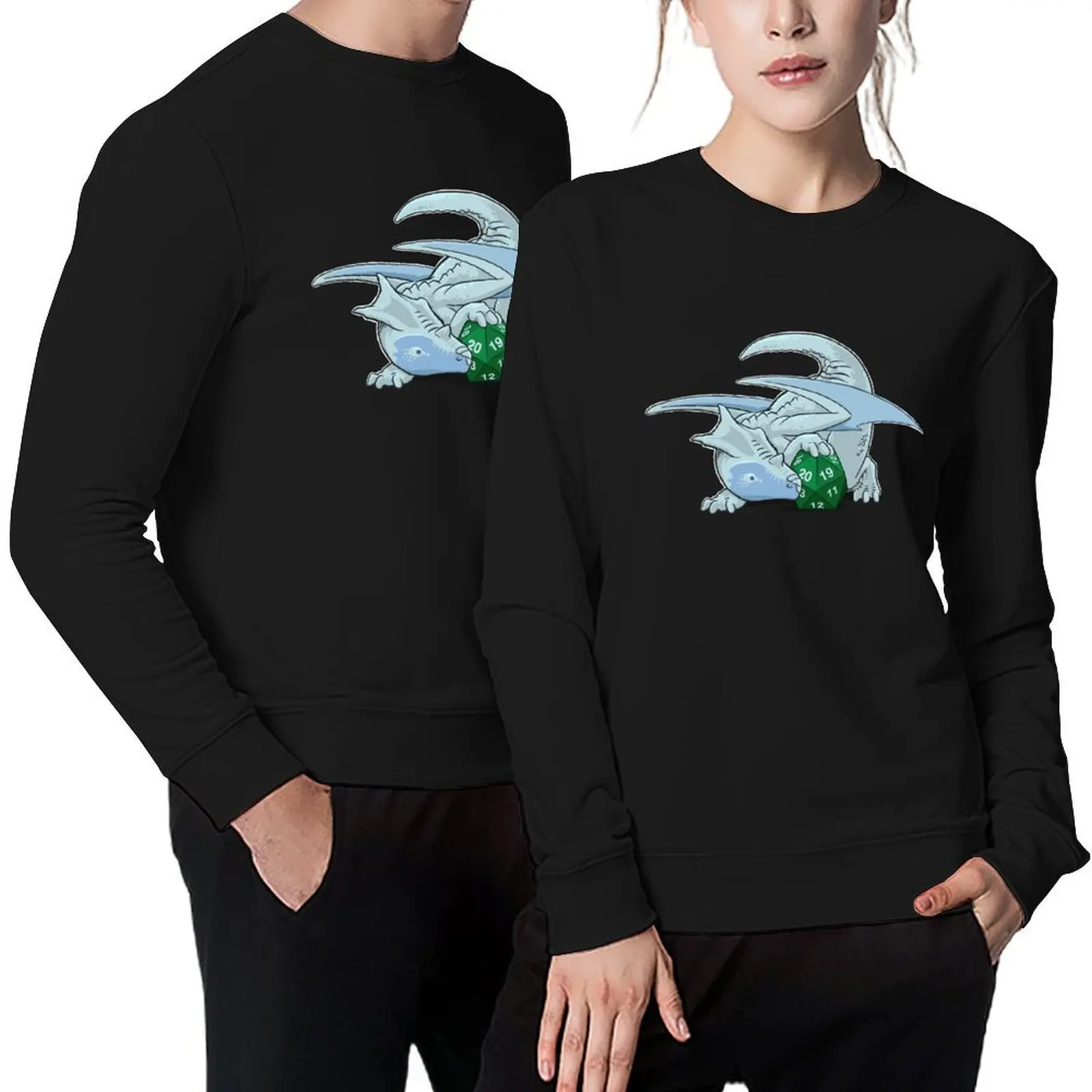 

D20 White Dragon Pullover male clothes men's sweat-shirt autumn graphic t shirts men oversize sweatshirt